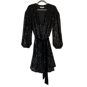 Eloquii Elements Black Sequin Wrap Dress 18 20 Long Sleeve Party Plus Sizse